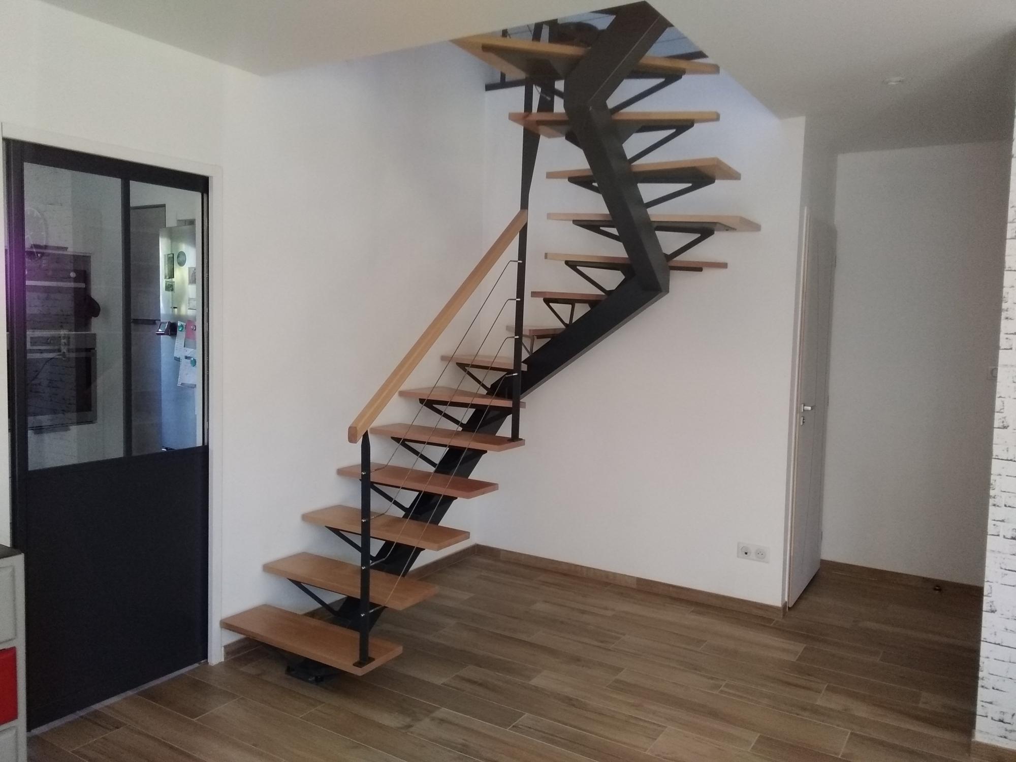 Escalier 3/4 tournant bois métal 